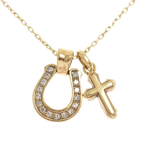 K10 ラージホースシュー w/ダイヤモンド・クロスペンダント